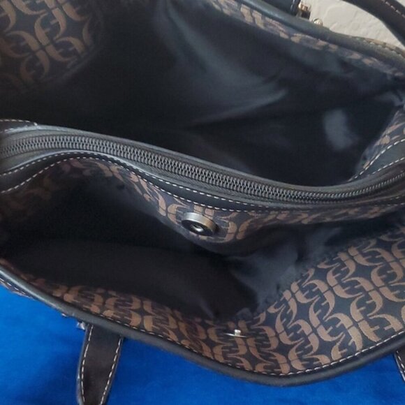 VTG Fossil Black/Brown Signature Canvas Leather Satchel - Picture 6 of 9